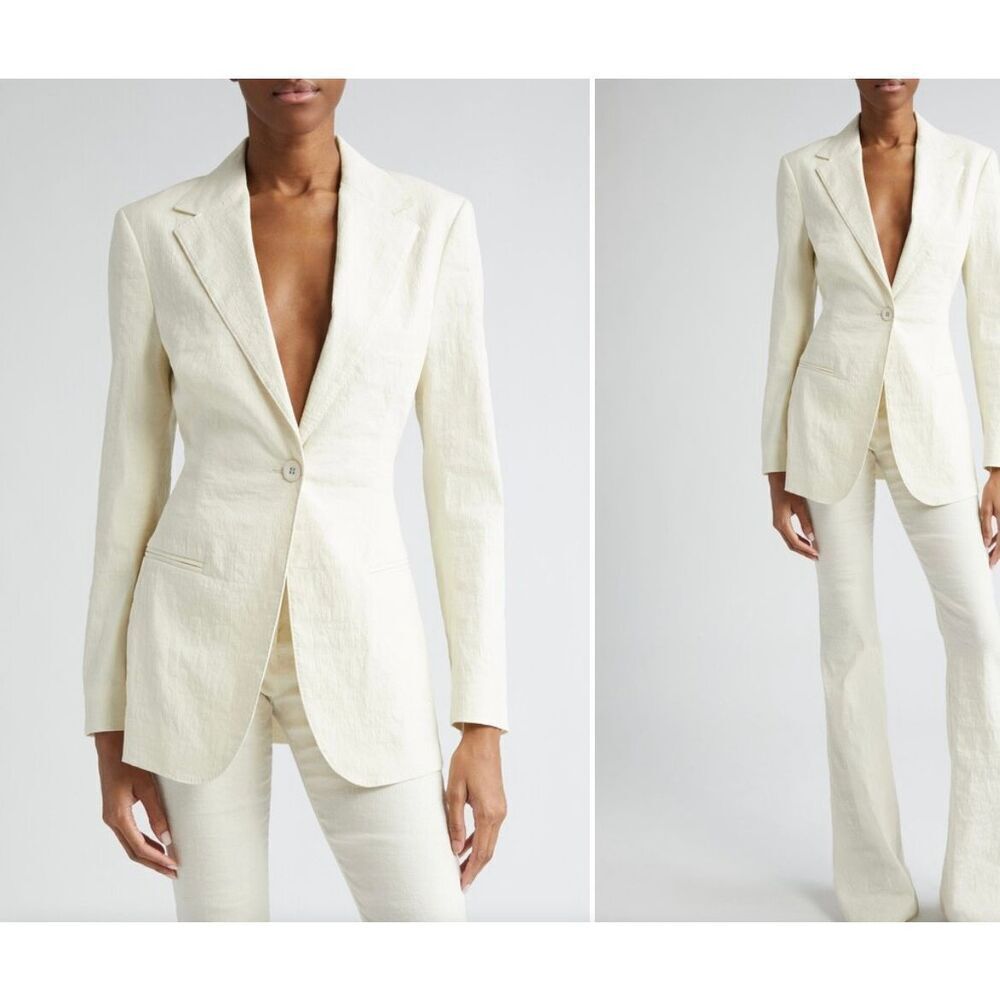 Brandon Maxwell Jemma Crinkle Stretch Texture Linen Blend Blazer sz 2 NWT $2295